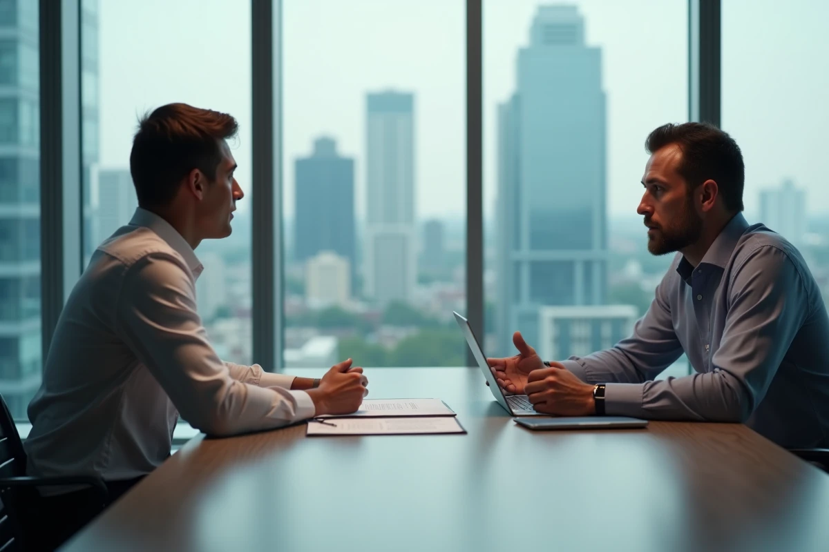 Employé en discussion avec un responsable RH au sujet d'une modification de salaire