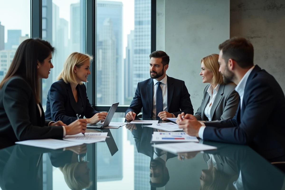 Groupe de professionnels en réunion dans un bureau moderne