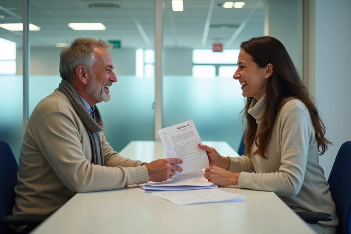 Homme remettant des papiers à une agente dans un bureau municipal
