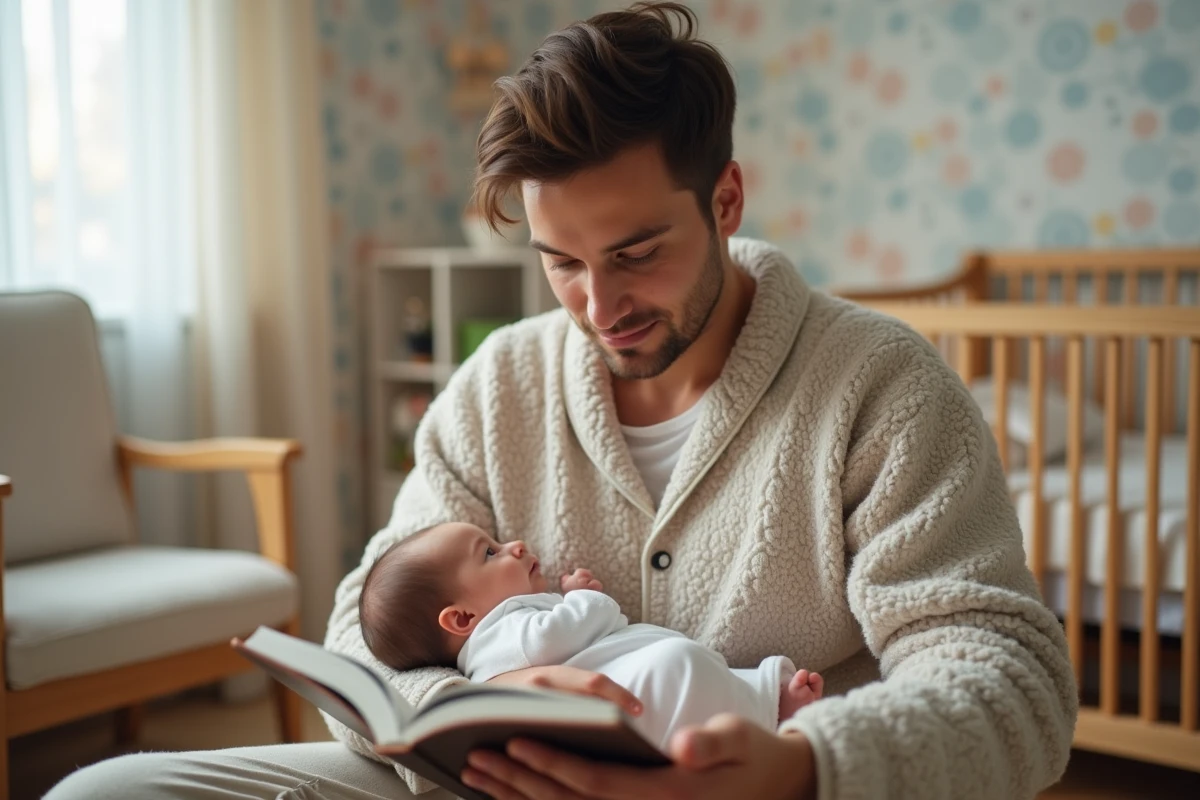 Pere câline son bébé dans une nurserie douce et chaleureuse