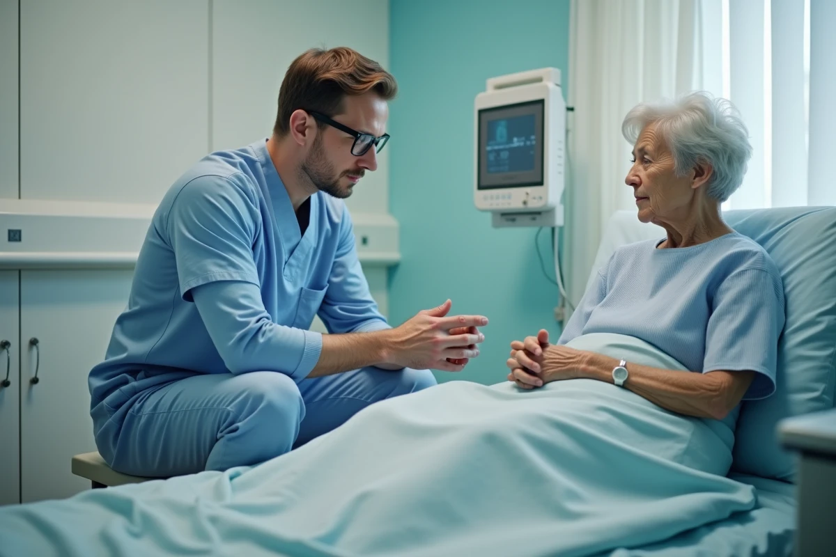 Professionnel de santé expliquant les soins à une patiente