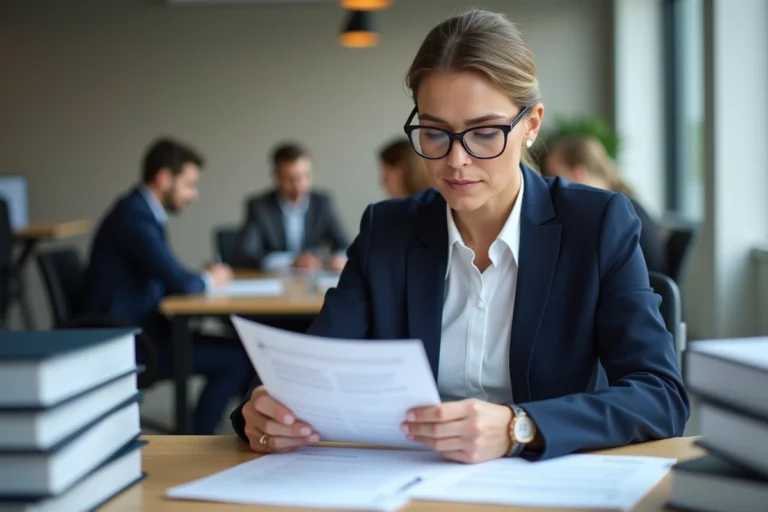 Salariée en entreprise consultant son contrat de travail face à une baisse de salaire