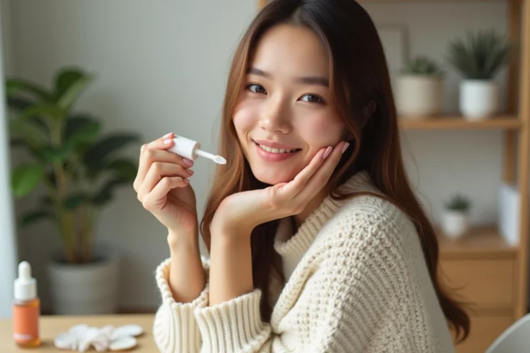 Jeune femme appliquant un serum visage naturel